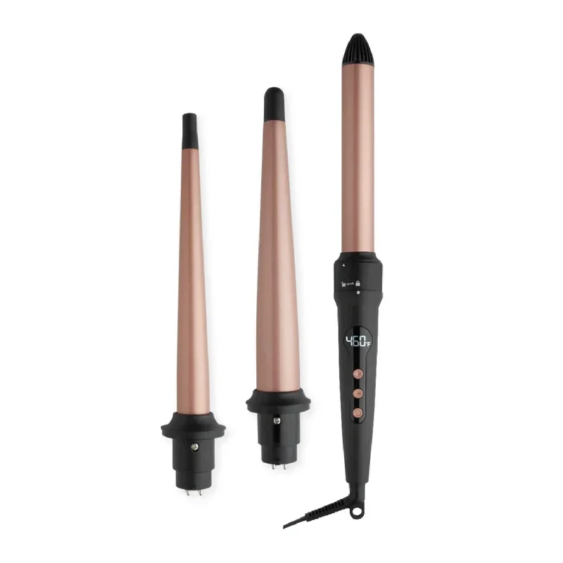 Hot & Hotter 3 in 1 Interchangeable Digital Ceramic Curling Wand Set