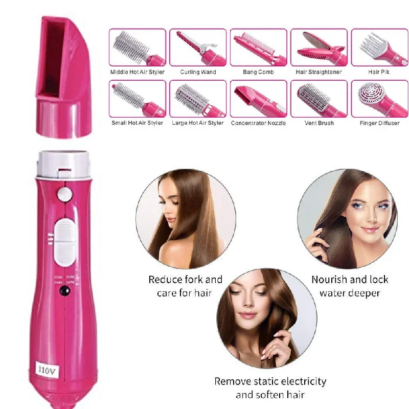 7 in 1Multi-functional Hot Air Comb Dry  Care One Step Hair Dryer Salon Collection Hair Straight Curler Two Use