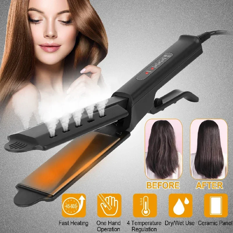 Electric Hair Straightener 4 Temperature Ceramic Flat Iron Wet Dry Use