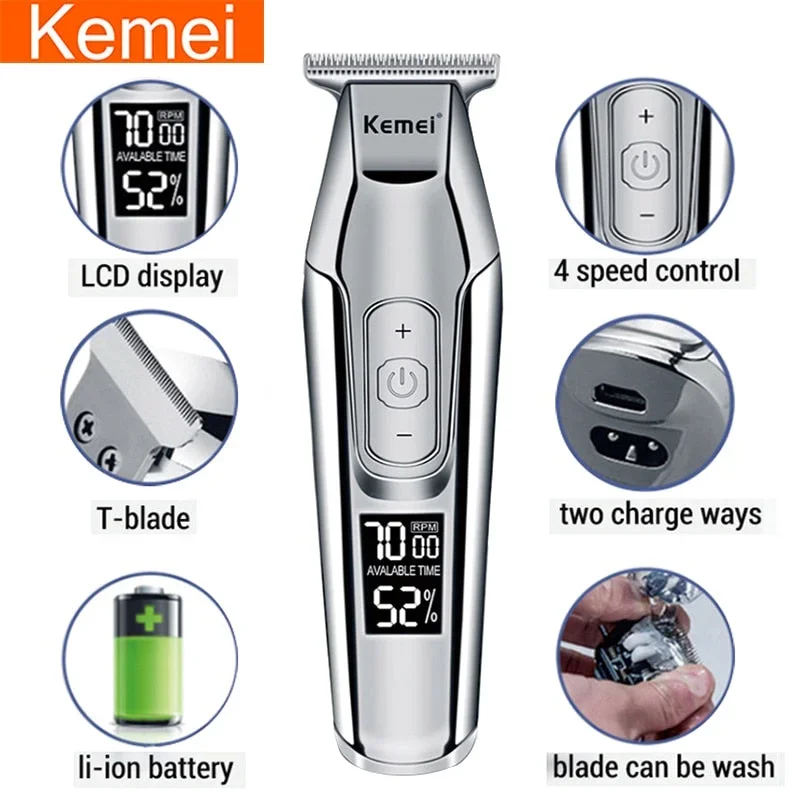 Kemei Hair Trimmer For Men Barber Electric Hair Clipper electric shaver for men Razor  Adjustable speed 0mm Hair cutting machine