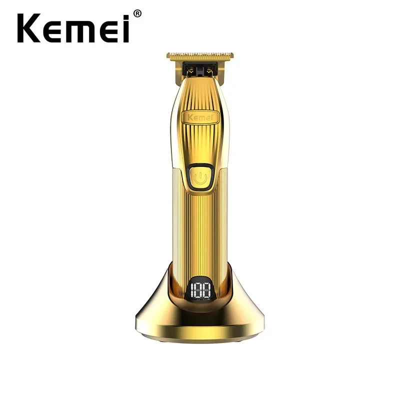 Kemei PRO Metal Housing Barberology Outlining Trimmer Hair Clipper Zero-Gap Exposed T-Blade with 360 View for edge-ups hard line