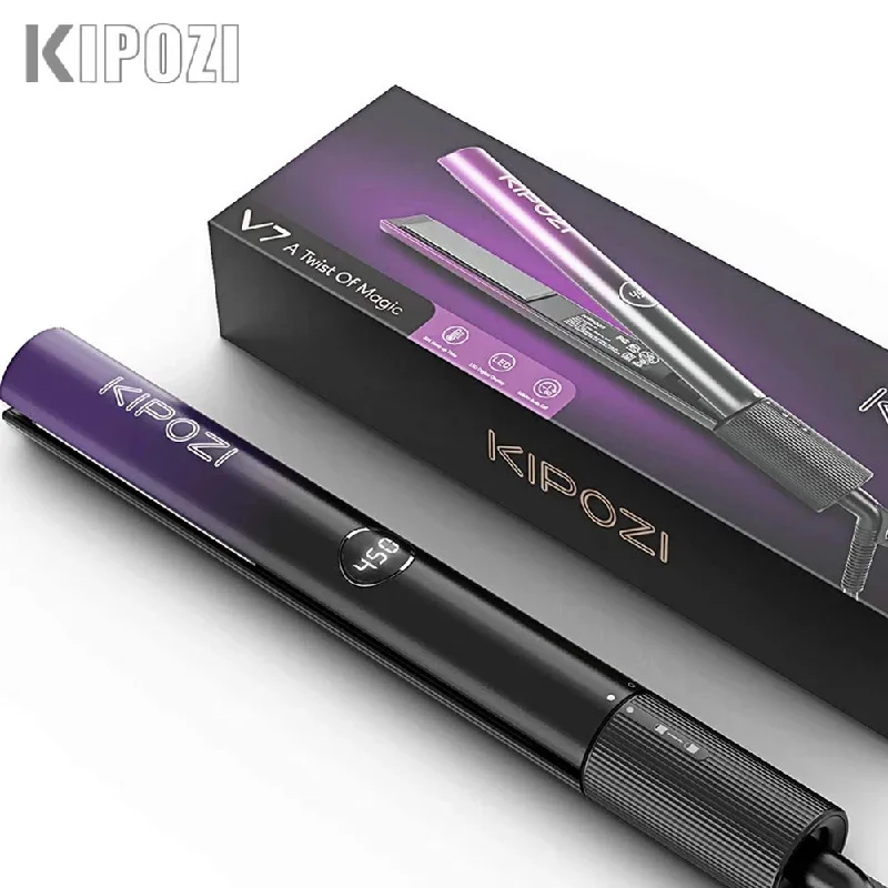 KIPOZI Professioal Hair Straightener 2 in 1 Flat Iron Curling Iron Titanium Instant Heating Flat Iron with Digital LCD Display