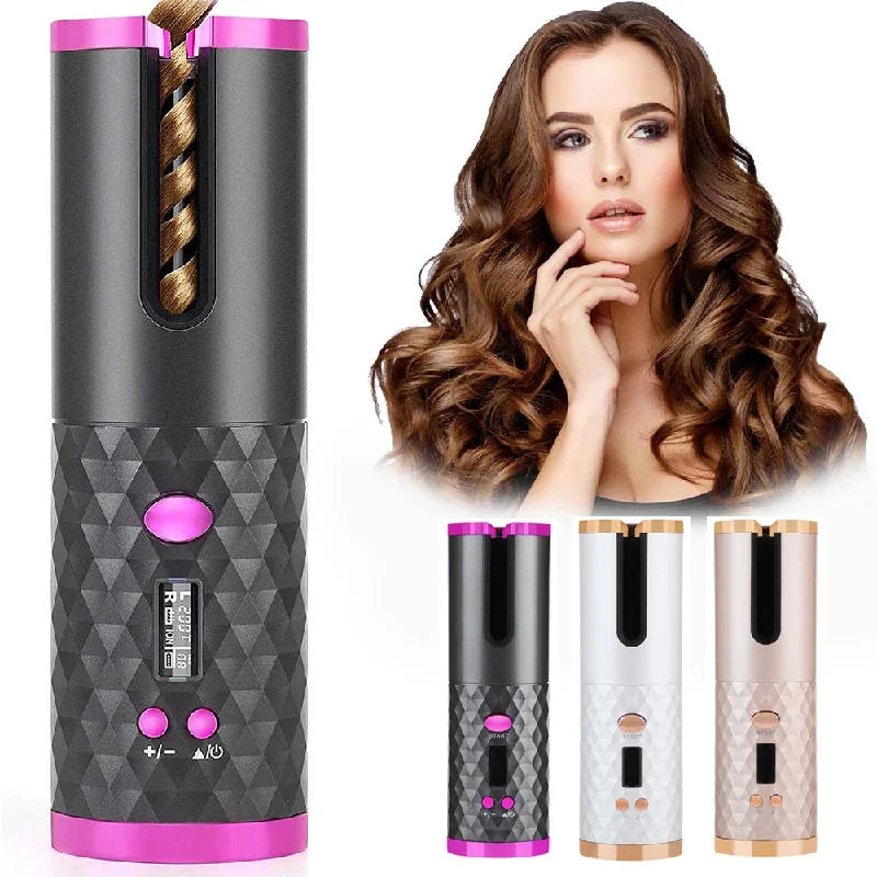 EliNat Rechargeable Automatic Hair Curler Women Portable Hair Curling Iron LCD Display Ceramic Curly Rotating Curling Wave Styer