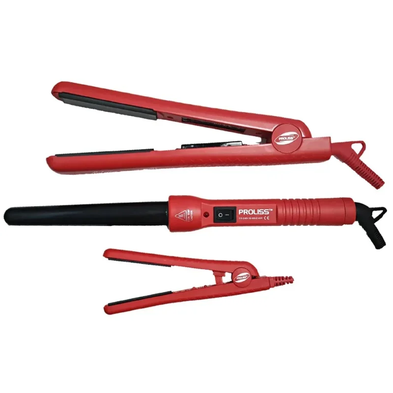 The Essentials Full Styling Set - 100% Solid Ceramic 1.25" Flat Iron, 0.5" Mini Flat Iron, & Curling Wand