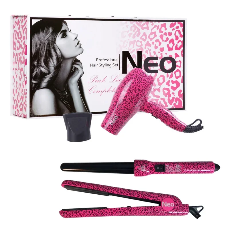 The Full Set - 1.25" Ceramic Flat Iron w/ 25-18mm Curling Wand & Mini Travel Hair Dryer